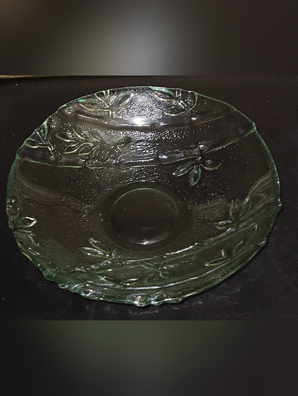 Vintage Pier One Glass Salad Bowl with Bamboo Pattern